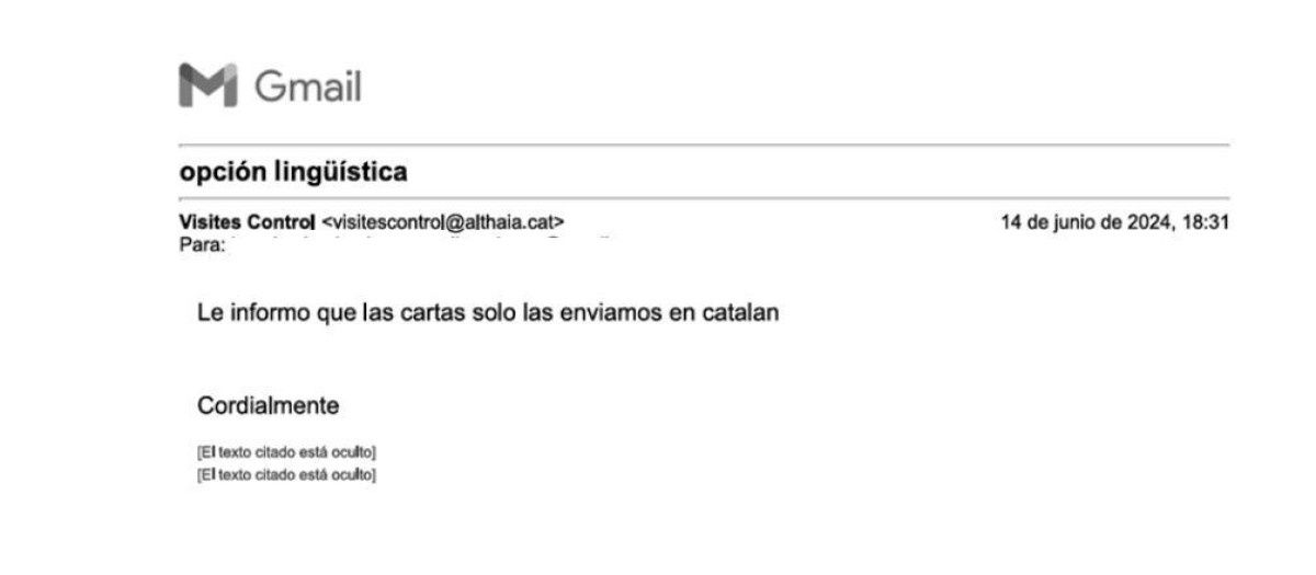 Respuesta que dio Althaia, un centro sanitario, a este ciudadano