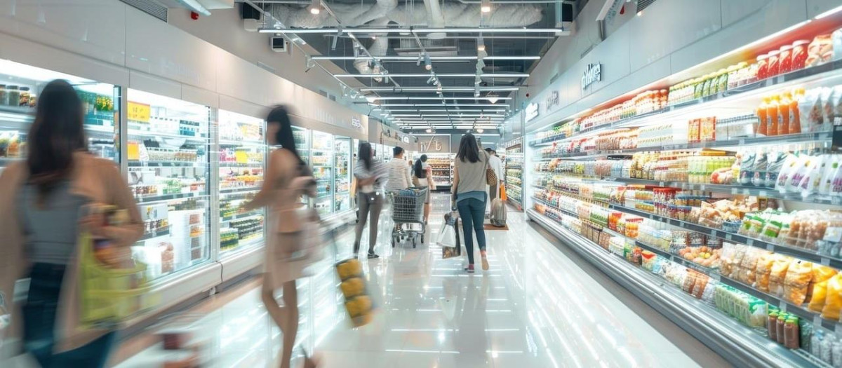 Clientes hacen la compra en un supermercado