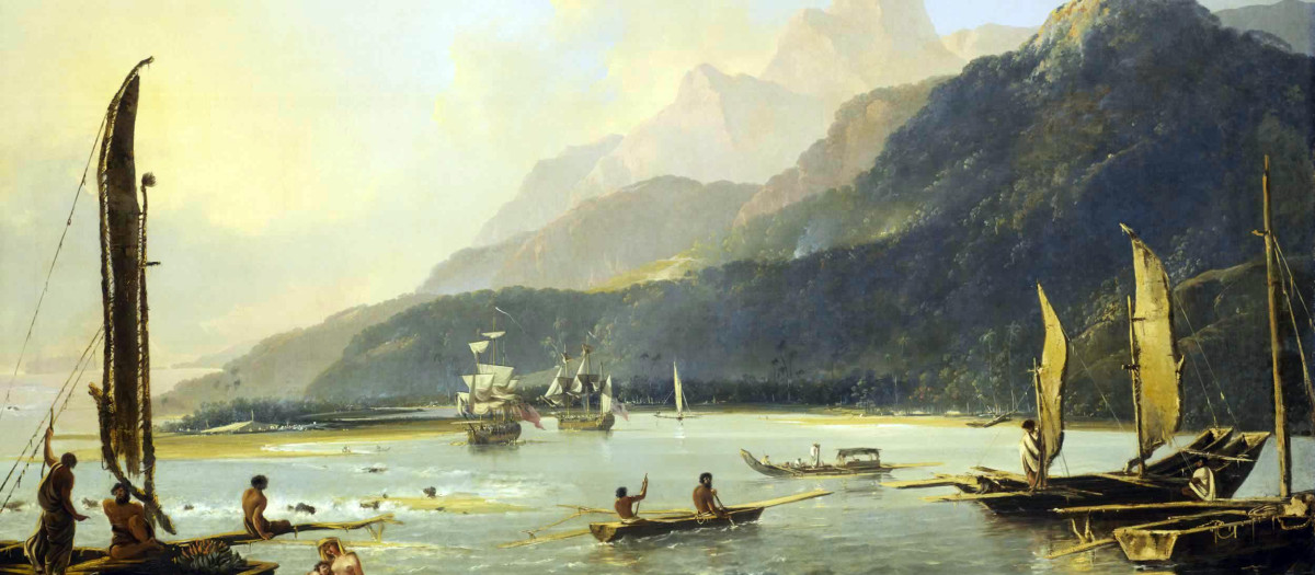 Los buques británicos Resolution y Adventure, en la bahía de Matavay (Tahití)- 1776. Segunda expedición de James Cook