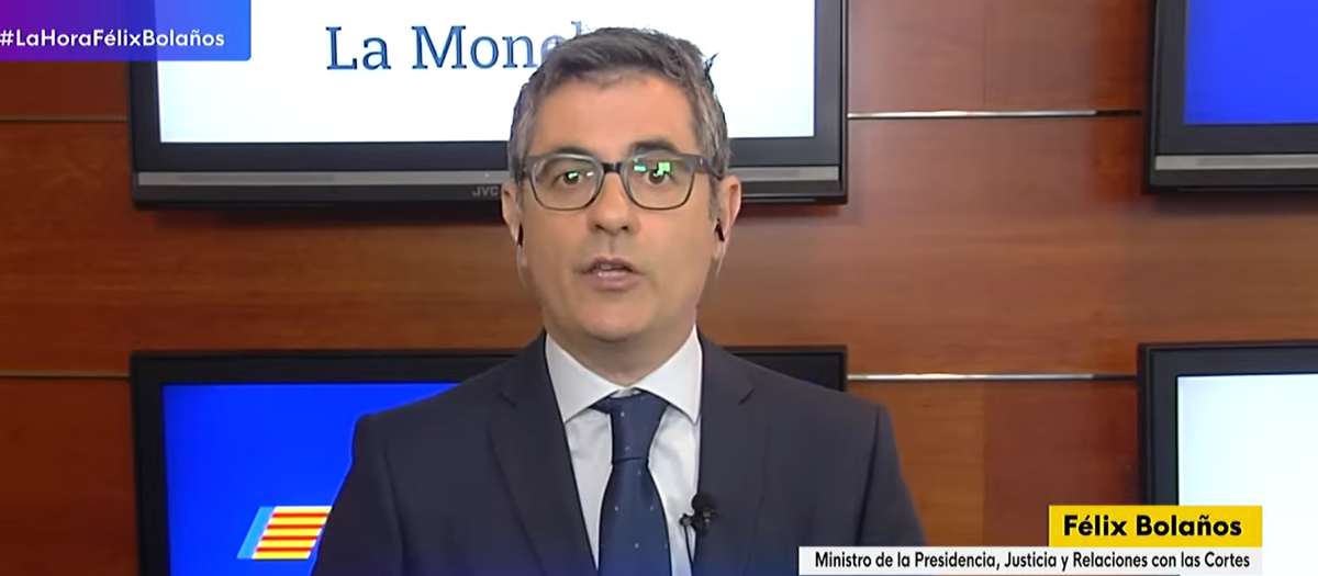 El ministro de Justicia y Presidencia, Félix Bolaños, en una entrevista en RTVE