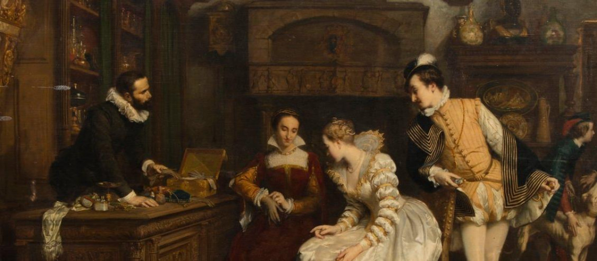 Jeanne d'Albret Comprando Guantes Envenenados del Perfumista de Catalina de Médici, 1852-1858