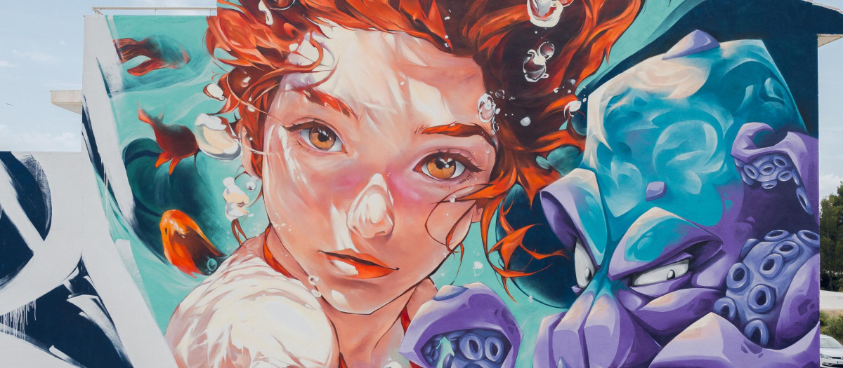 Detalle del mural 'Under the sea', pintado en L'Ametlla de Mar