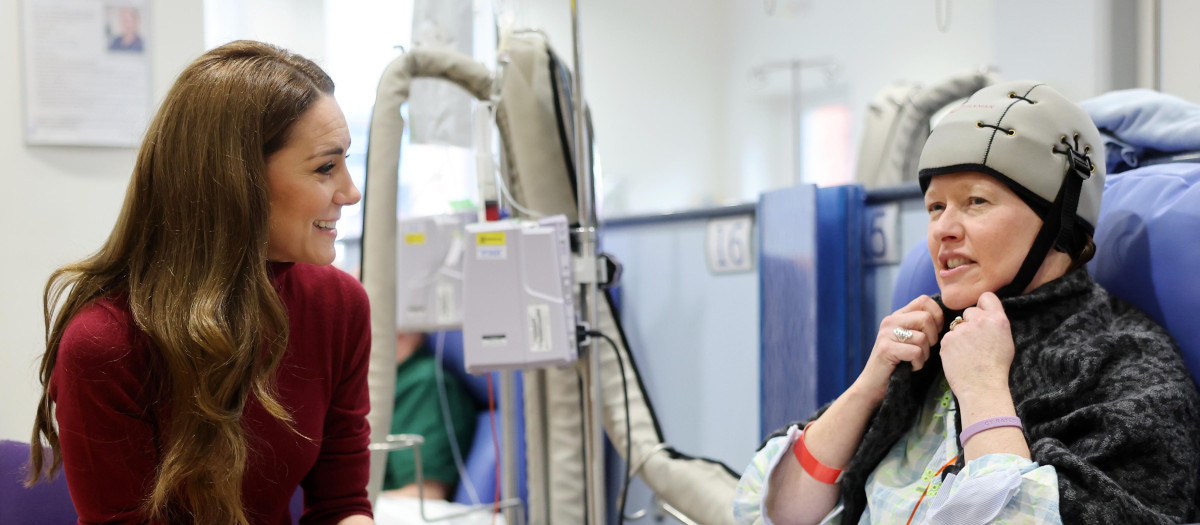 The Princess of Wales talks with Katherine Field during a visit to the Royal Marsden Hospital, London, where she received her cancer treatment, to personally thank staff for her care. The Prince and Princess of Wales have become Joint Patrons of The Royal Marsden NHS Foundation Trust, the specialist cancer hospital which treats over 59,000 NHS and private patients every year. Picture date: Tuesday January 14, 2025.