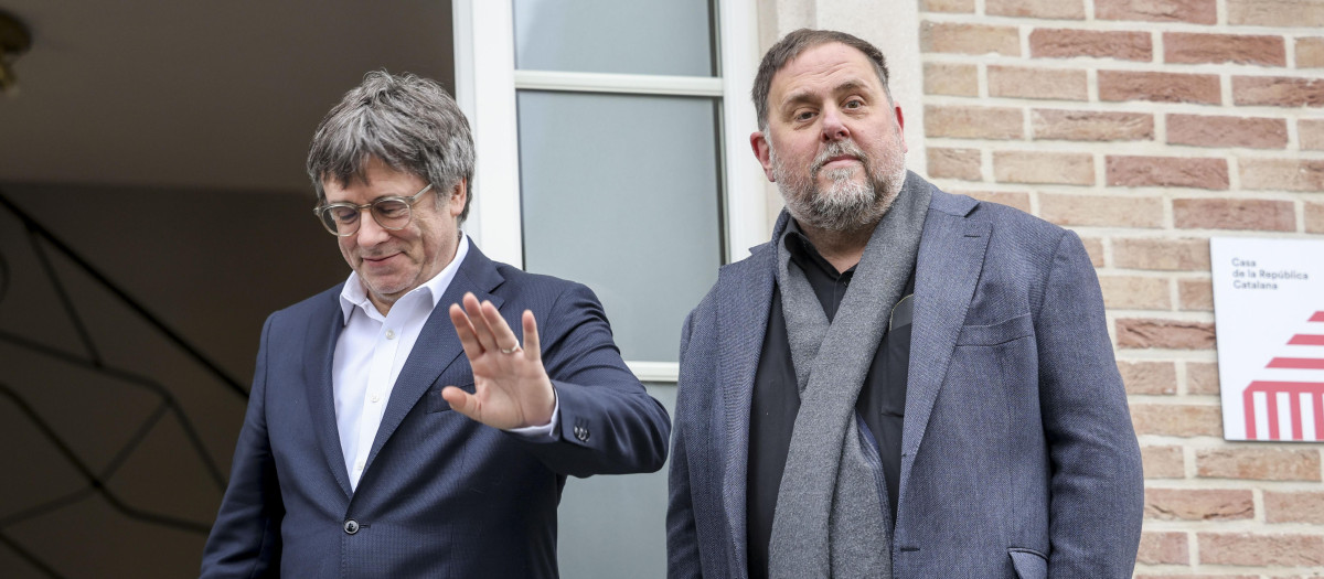 Carles Puigdemont y Oriol Junqueras, ayer en Waterloo