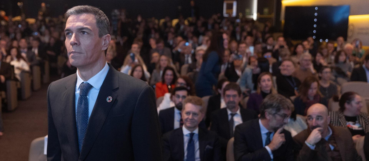 El presidente del Gobierno, Pedro Sánchez, durante el acto 'HispanIA 2040: cómo la inteligencia artificial mejorará nuestro futuro'