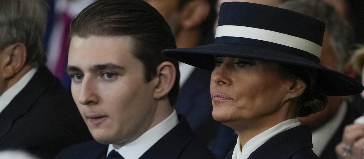Melania Trump and Barron Trump during the 47th President of the United States at the 60th Presidential Inauguration in Washington, DC on Monday, January 20, 2025.