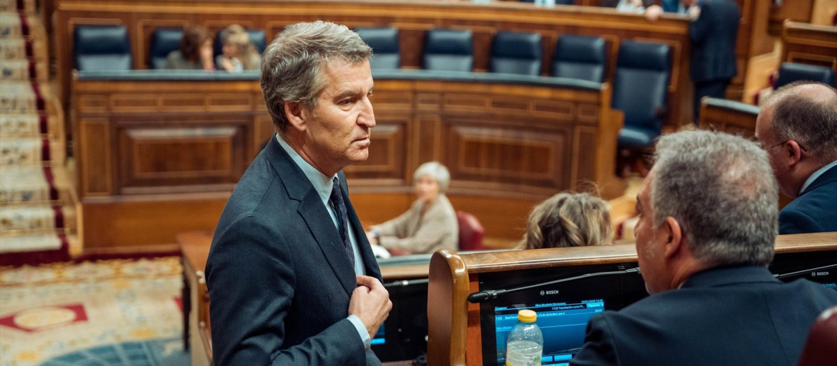 El líder del PP, Alberto Núñez Feijóo, durante el Pleno de este miércoles en el Congreso de los DIputados