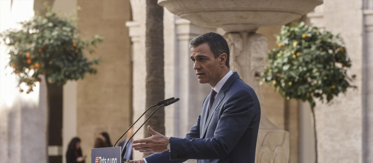 El presidente del Gobierno, Pedro Sánchez, en la Delegación del Gobierno en la Comunidad Valenciana, este jueves