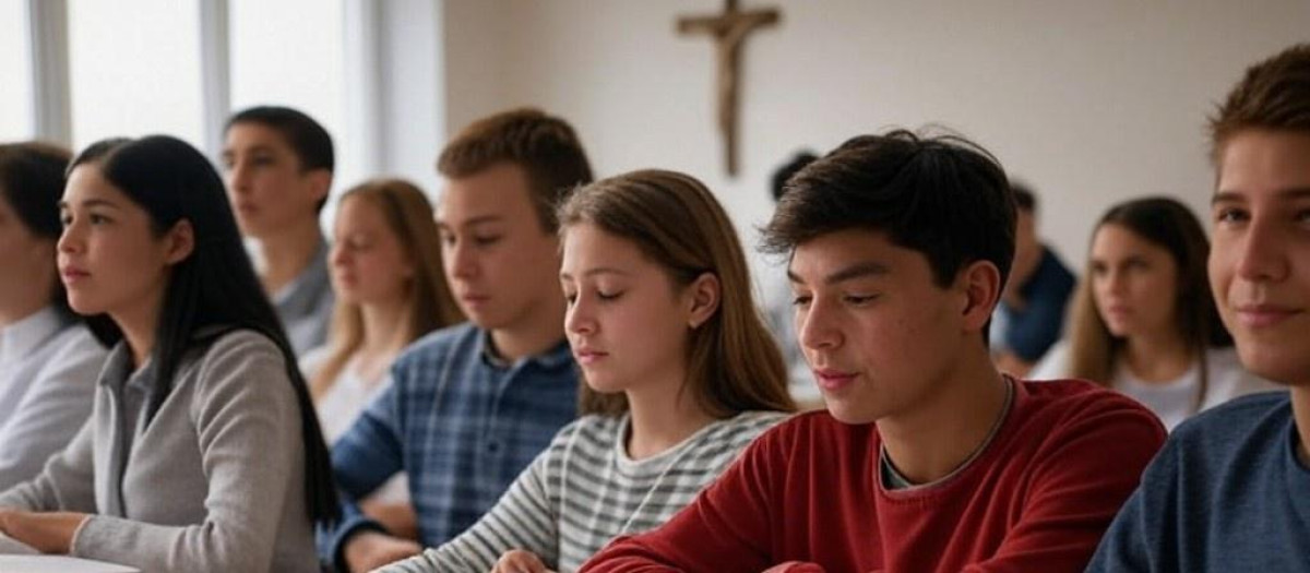 Alumnos estudiando en clase de Religión