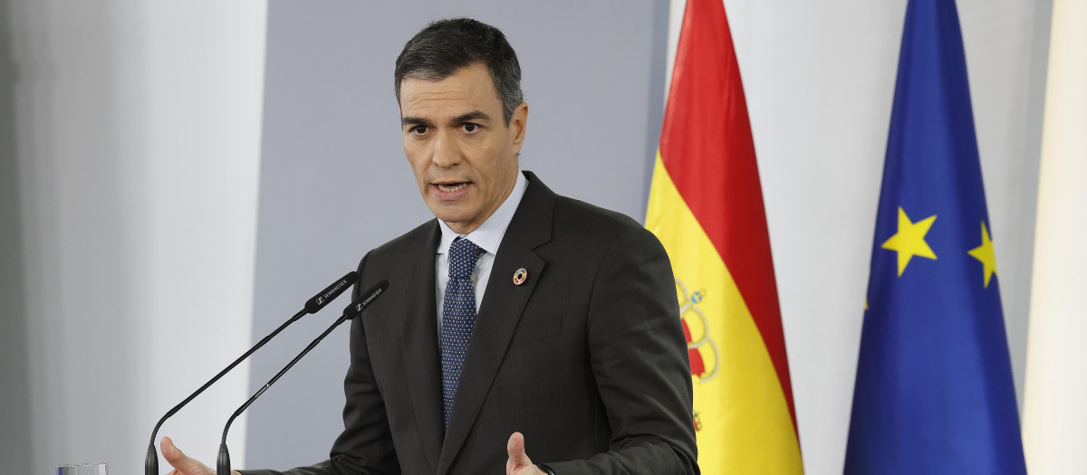 Pedro Sánchez, durante su comparecencia de este martes en la Moncloa