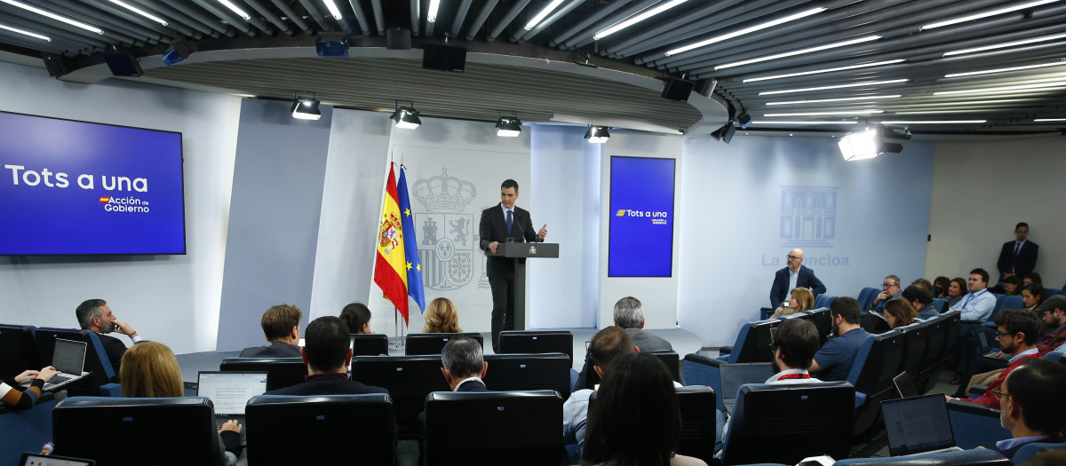 Pedro Sánchez, durante su comparecencia del martes en la Moncloa