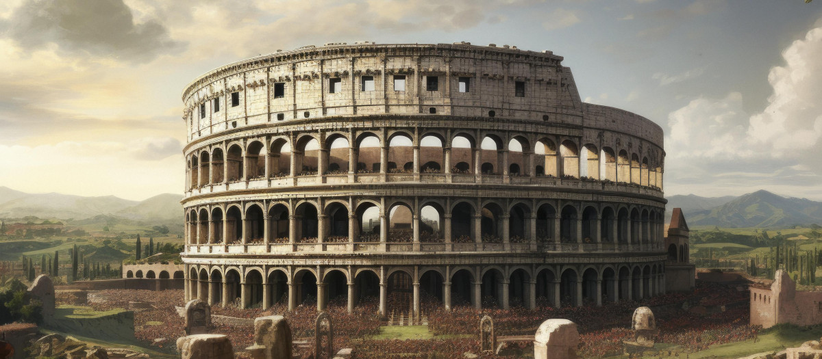 Recreación del Coliseo de Roma en el máximo esplendor del Imperio Romano