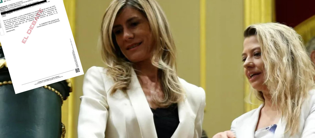 Begoña Gómez y Cristina Álvarez en el Congreso de los Diputados durante la investidura de Sánchez en 2019