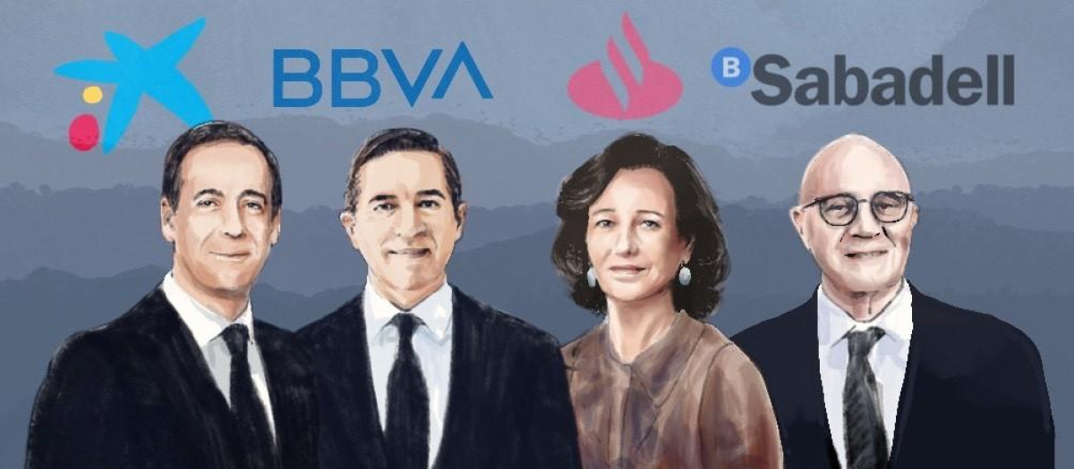 De izquierda a derecha, los directivos Gonzalo Gortázar, Carlos Torres, Ana Botín y Josep Oliu.