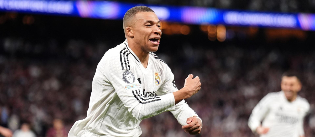 Kylian Mbappé, en el partido ante el Manchester City en el Bernabéu
