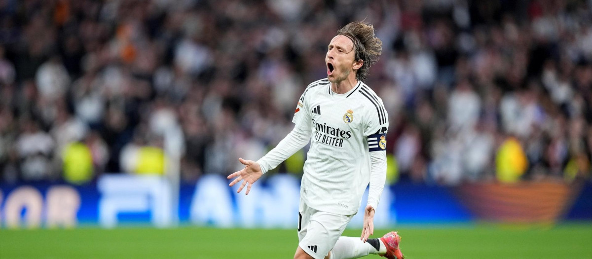 Luka Modric celebra el gol ante el Girona
