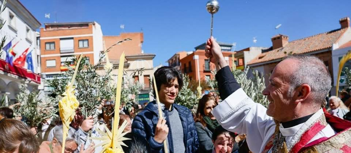 El párroco José Francisco García Gómez durante la bendición de Ramos de 2023