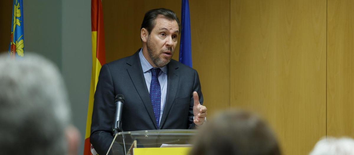 Óscar Puente, durante su intervención en la Delegación del Gobierno en la Comunidad Valenciana