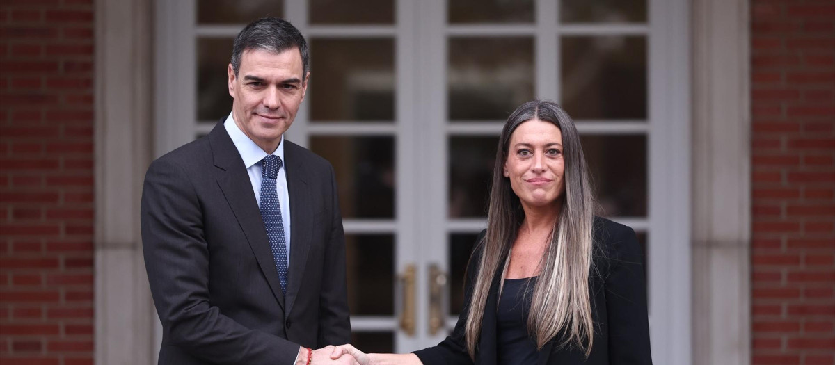El presidente del Gobierno, Pedro Sánchez, recibe a la portavoz de Junts en el Congreso, Miriam Nogueras