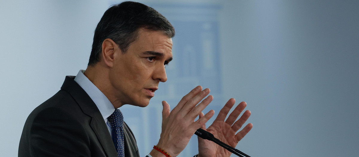 Pedro Sánchez, durante su comparecencia de este jueves en la Moncloa