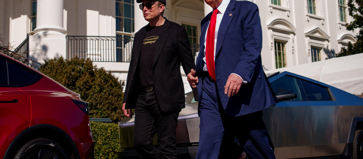 Donald Trump y Elon Musk caminan en los jardines de la Casa Blanca