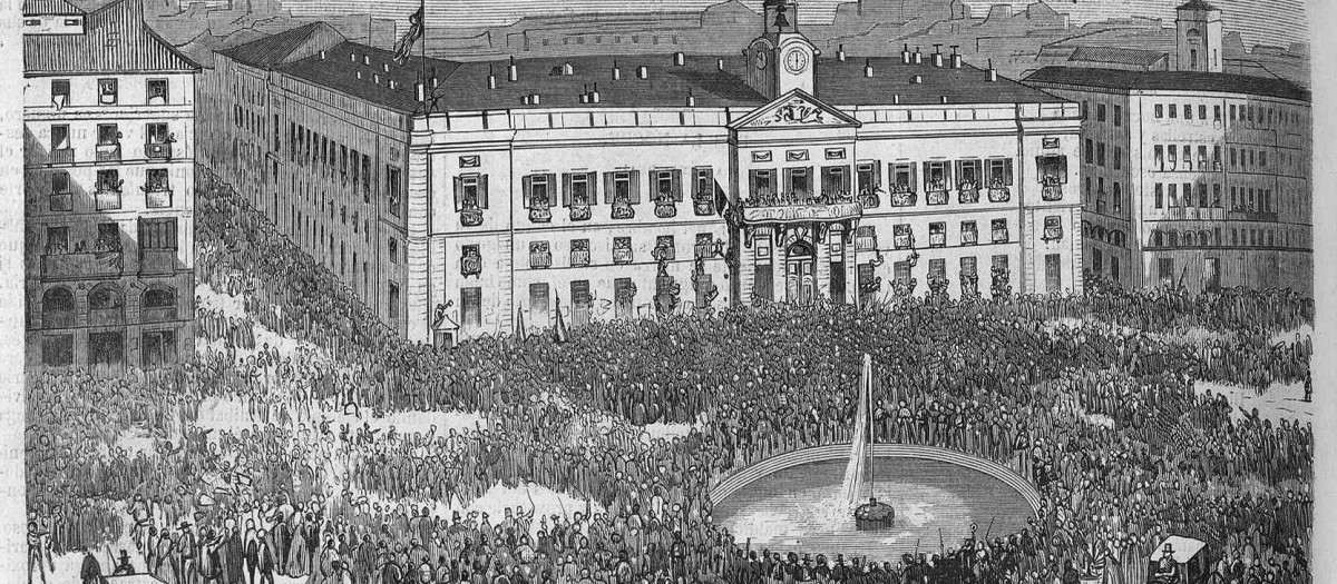 la Puerta del Sol en la mañana del 29 de septiembre de 1868, de Urrabieta, en El Museo Universal