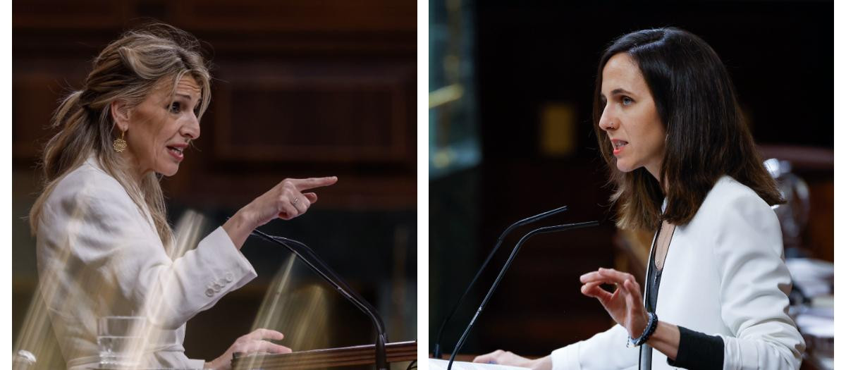 Montaje de Yolanda Díaz e Ione Belarra en el Congreso