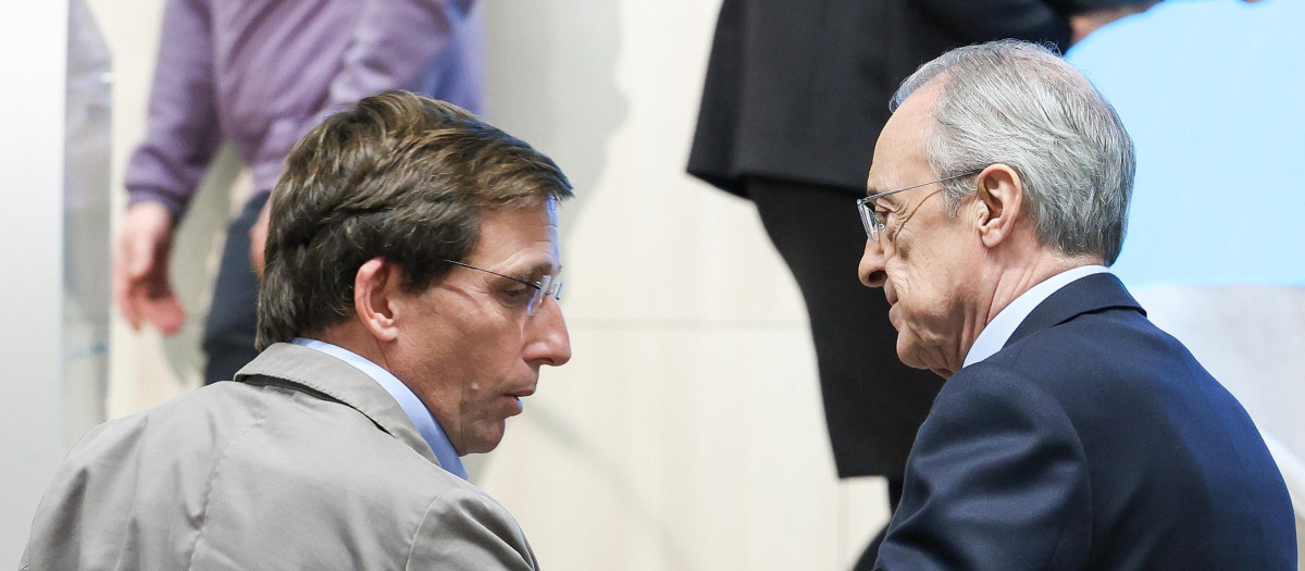 El alcalde de Madrid, José Luis Martínez-Almeida y el presidente del Real Madrid, Florentino Pérez