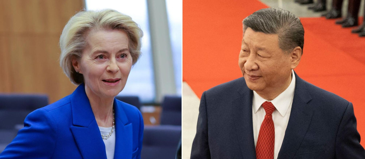 La presidenta de la Comisión Europea, Ursula von der Leyen, y el presidente chino, Xi Jinping