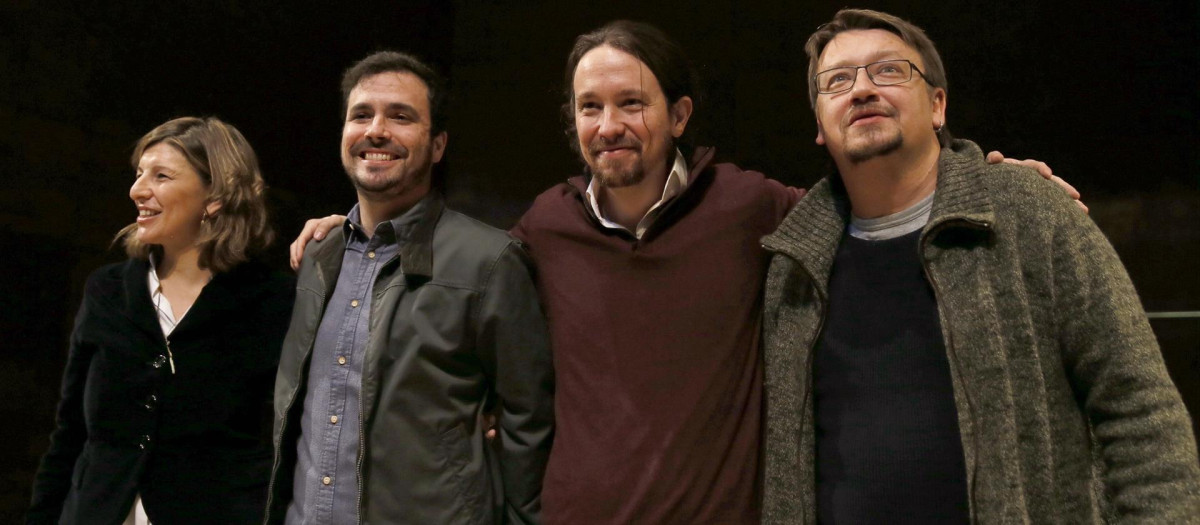 Yolanda Díaz, Alberto Garzón, Pablo Iglesias y Xavier Domènech, en una imagen de enero de 2017
