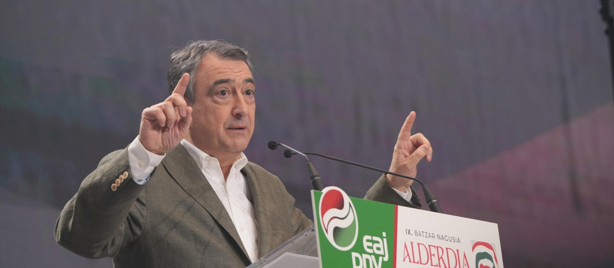El nuevo presidente del PNV, Aitor Esteban, durante su discurso de proclamación