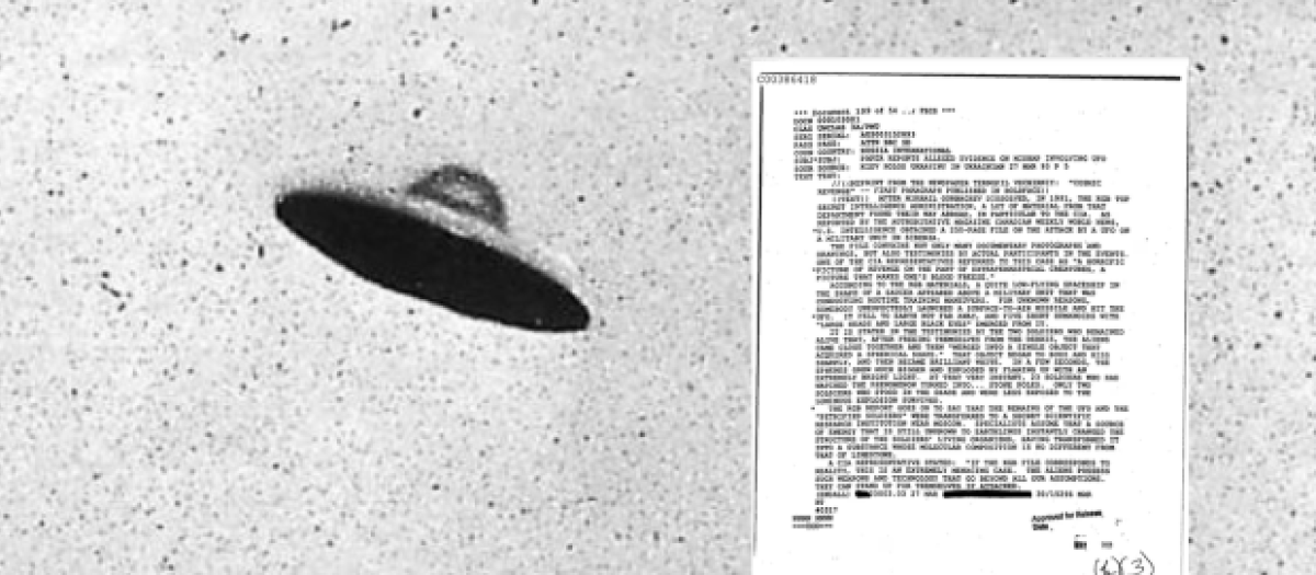 Montaje de un ovni con el documento desclasificado por la CIA