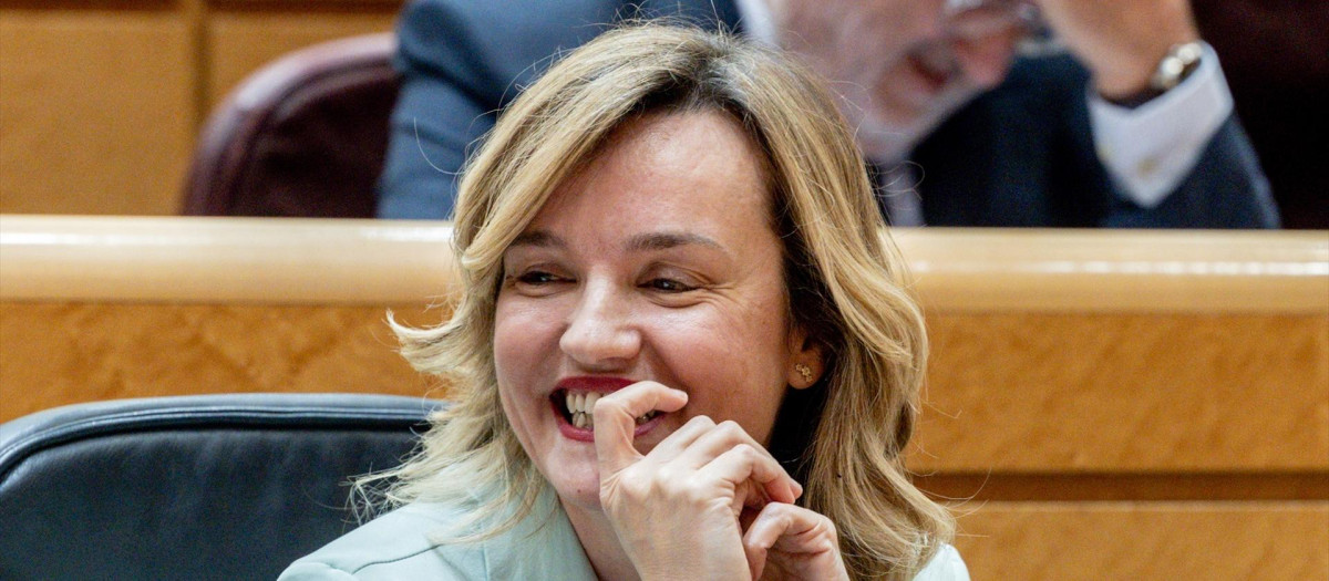 La ministra de Educación, Formación Profesional y Deportes, Pilar Alegría, durante una sesión de control al Gobierno, en el Senado