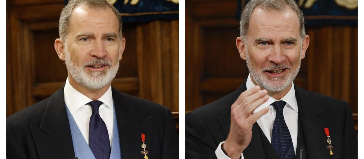 Don Felipe, en el premio Cervantes de 2024 (izquierda) y en el de 2025 (derecha)