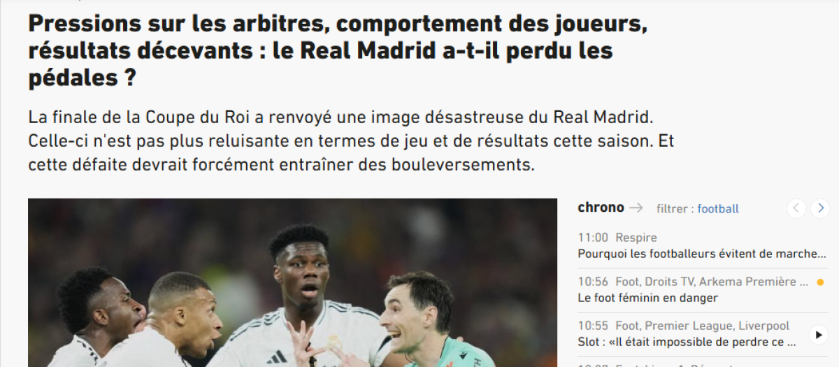 Noticia del periodista Antoine Simonneau para L'Equipe cuestionando la actitud del Real Madrid