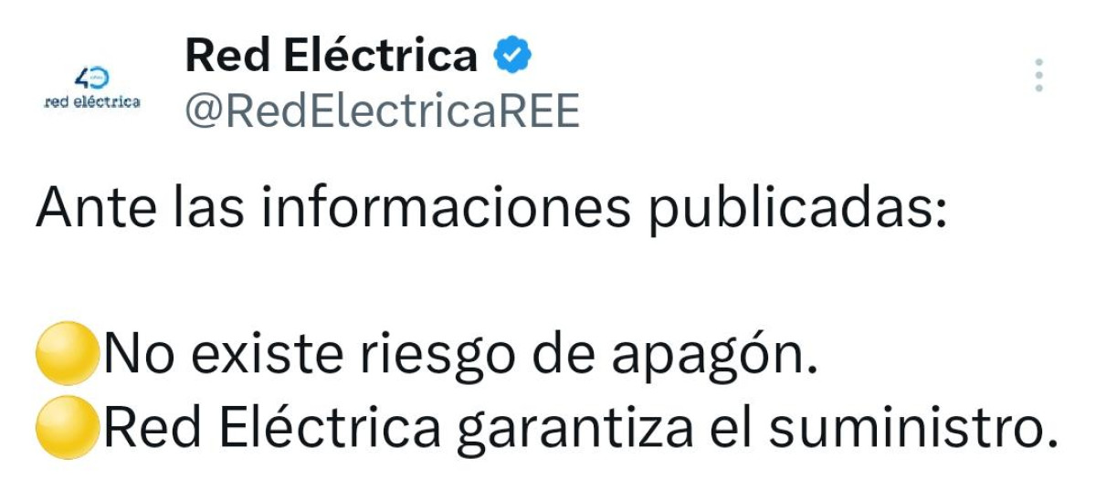 Mensaje de Red Eléctrica el 9 de abril