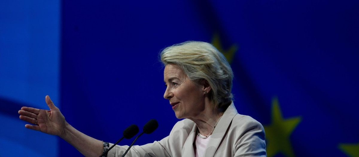 La presidenta de la Comisión Europea, Ursula Von der Leyen, en el Congreso del PPE, en Valencia