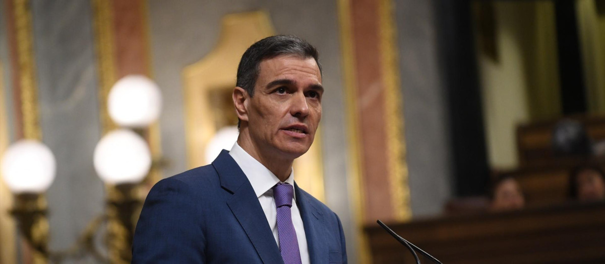 El presidente del Gobierno, Pedro Sánchez, interviene durante una sesión plenaria, en el Congreso