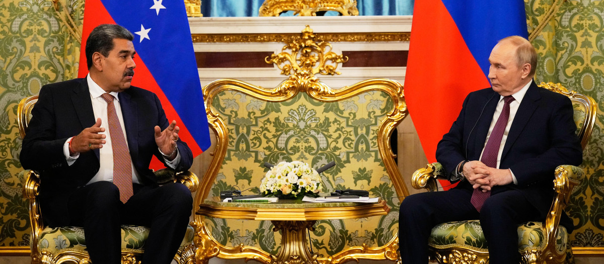 Russian President Vladimir Putin meets with Venezuelan President Nicolas Maduro at the Kremlin in Moscow on May 7, 2025. (Photo by Alexander Zemlianichenko / POOL / AFP)