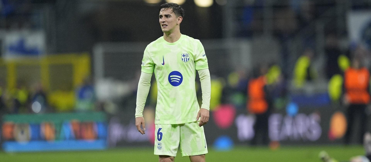 Pablo Gavi en el partido de semifinales de Champions League entre Inter y Barcelona