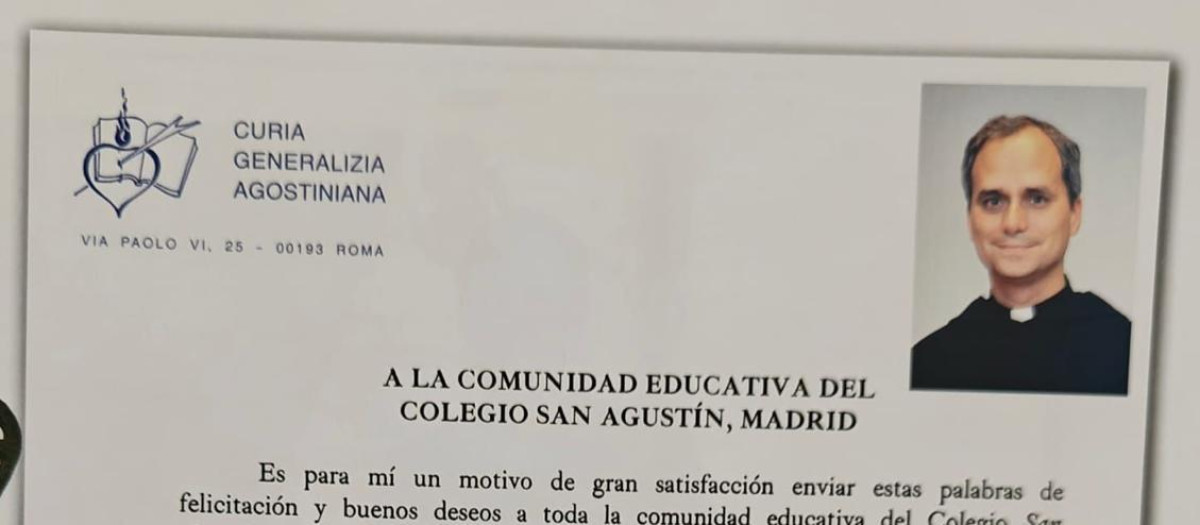 Carta de Robert F. Prevost (Papa León XIV) al Colegio San Agustín de Madrid