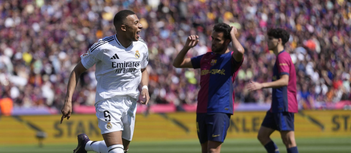 Kylian Mbappé celebra el primer gol del Real Madrid