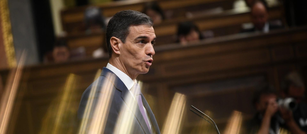 El presidente del Gobierno, Pedro Sánchez, interviene durante una sesión plenaria, en el Congreso