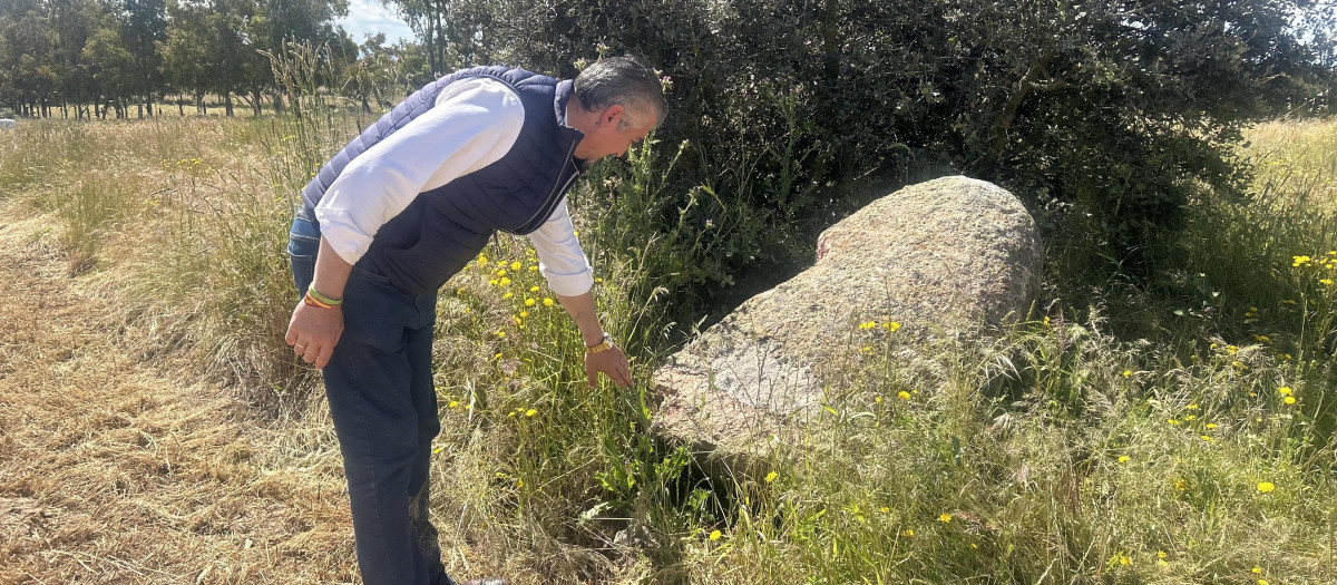 El concejal de Entorno Natural del Ayuntamiento de Talavera de la Reina, Gerardo Sánchez, junto al menhir de Gamonal.

REMITIDA / HANDOUT por AYUNTAMIENTO DE TALAVERA
Fotografía remitida a medios de comunicación exclusivamente para ilustrar la noticia a la que hace referencia la imagen, y citando la procedencia de la imagen en la firma
13/5/2025