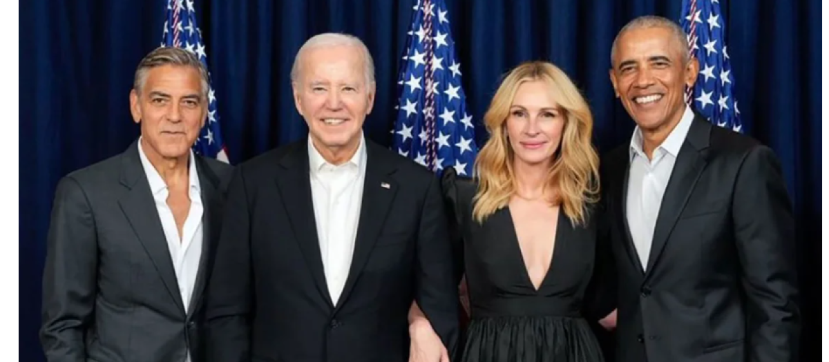 George Clooney, Joe Biden, Julia Roberts y Baraka Obama