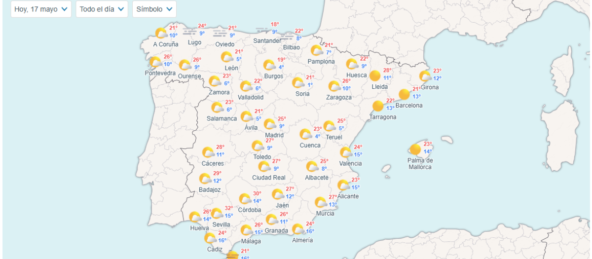Tiempo en España en este sábado, 17 de mayo
