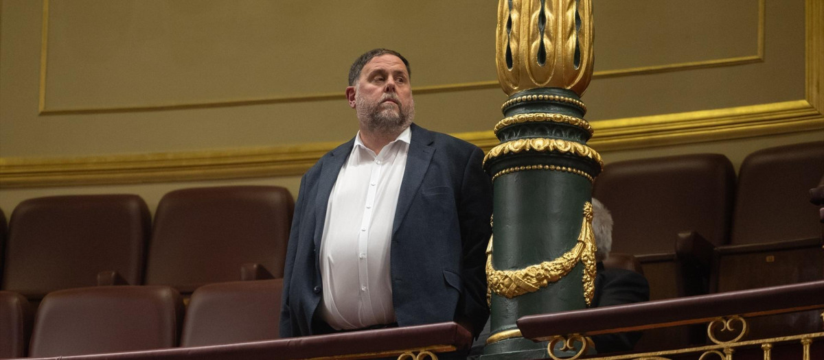 El presidente de ERC, Oriol Junqueras, durante una sesión plenaria en el Congreso