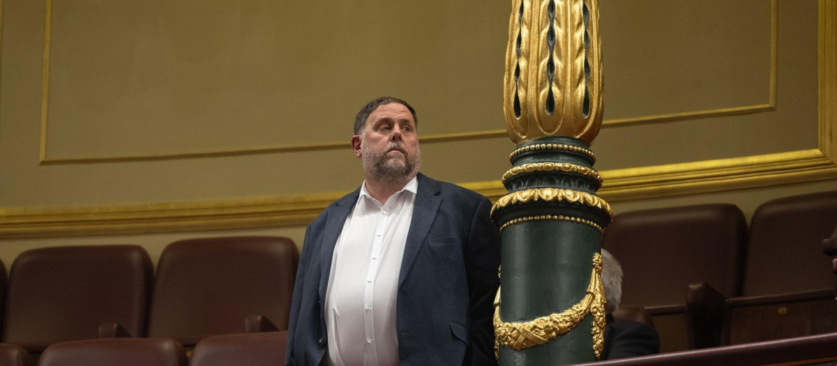 El presidente de ERC, Oriol Junqueras, durante una sesión plenaria en el Congreso
