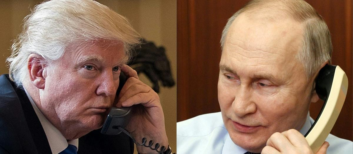 Donald Trump (izq.) hablando por teléfono el 28 de enero de 2017 en Washington, y al presidente ruso Vladimir Putin