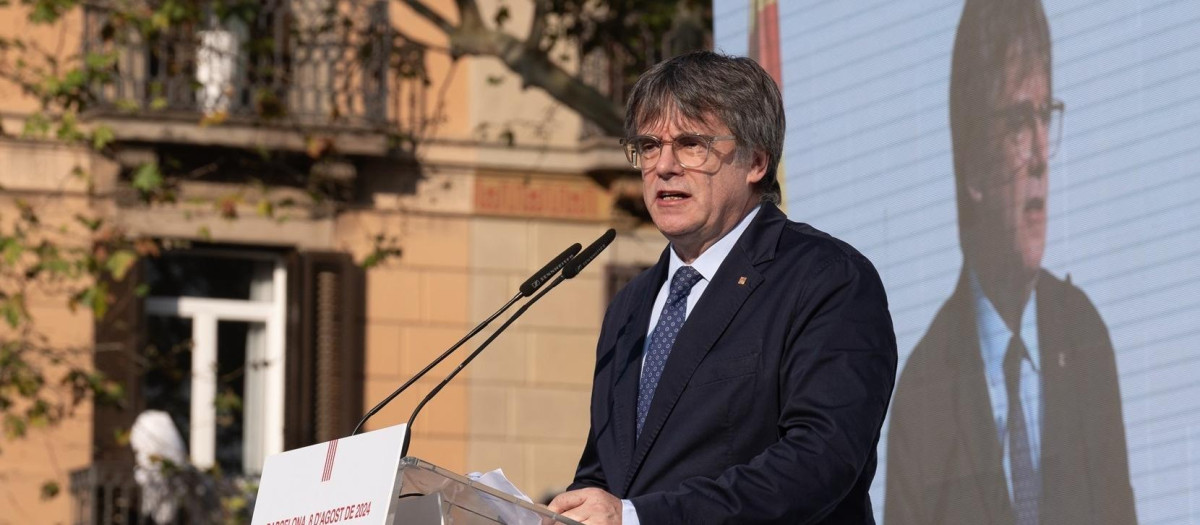 El líder de Junts, Carles Puigdemont, durante su mitin en Barcelona el pasado 8 de agosto